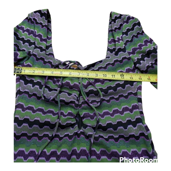 NWT Zara Purple Green Metallic Zig Zag Knit Keyhole Retro Mini Dress Size S - Picture 4 of 10